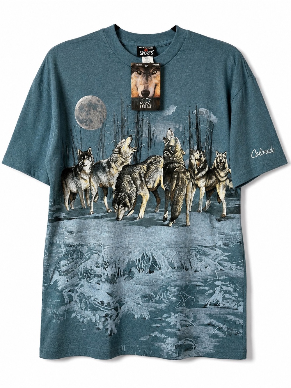 Vintage Wolf Pack Single Stitch Habitat Tee Colorado NWT XL USA Slate Blue